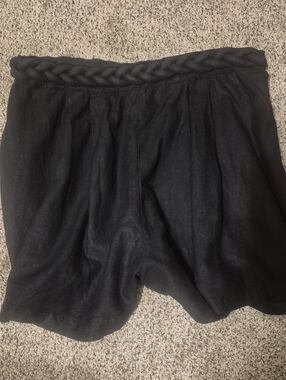 Farm Rio Black Linen Blend Braided Waist Shorts Size Large
